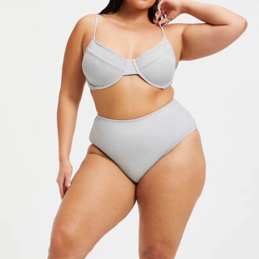 NWT Good American Silver Sparkle Bikini 1X